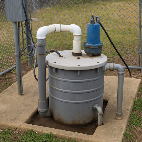 sewer lift station in a commercial yard